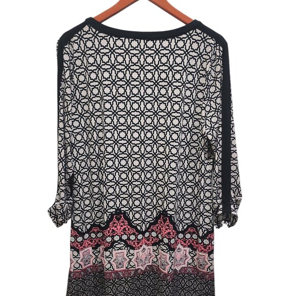 JM Collection Lace-Up Printed Tunic Top Women’s Large Boho Style Black Pink - Picture 7 of 14